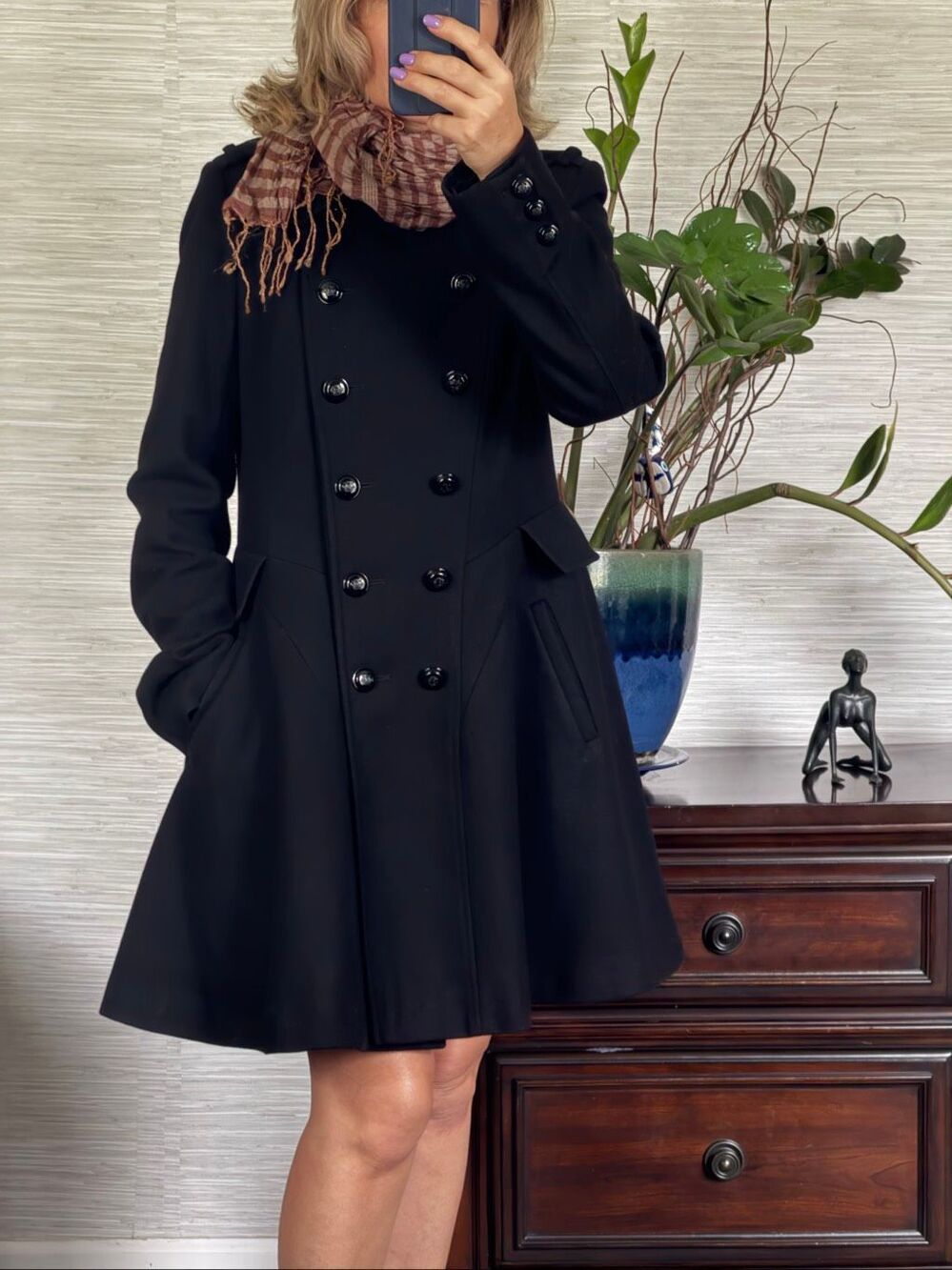 Vintage Collezione SA Women’s Black Wool Blend Double Breasted Coat Size MT